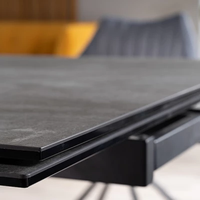 Rozkladací jedálenský stôl GEDEON 1 - 180x90, šedý mramor / matný čierny