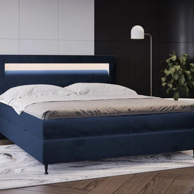 Hotelová posteľ s LED osvetlením 180x200 ORLANDO - modrá + topper ZDARMA