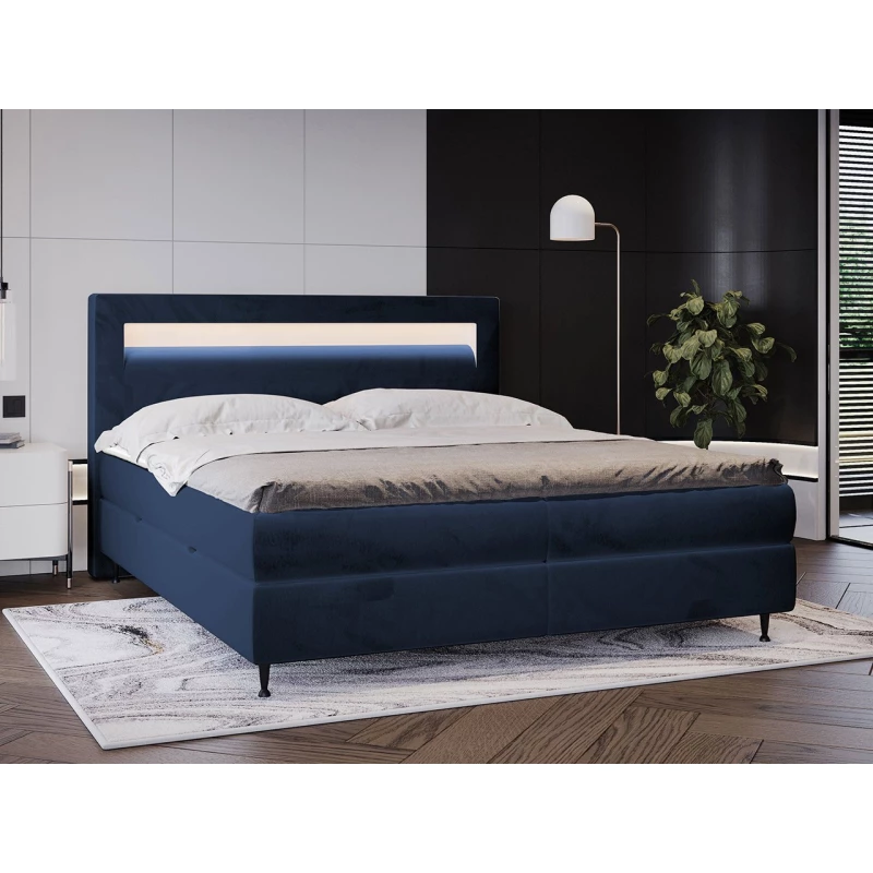 Hotelová posteľ s LED osvetlením 180x200 ORLANDO - modrá + topper ZDARMA