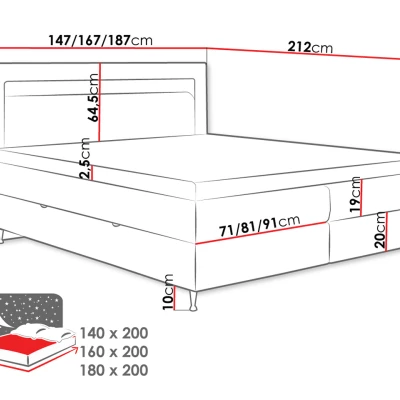 Hotelová posteľ s LED osvetlením 140x200 ORLANDO - šedá + topper ZDARMA