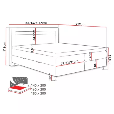 Hotelová posteľ s LED osvetlením 140x200 ORLANDO - šedá + topper ZDARMA