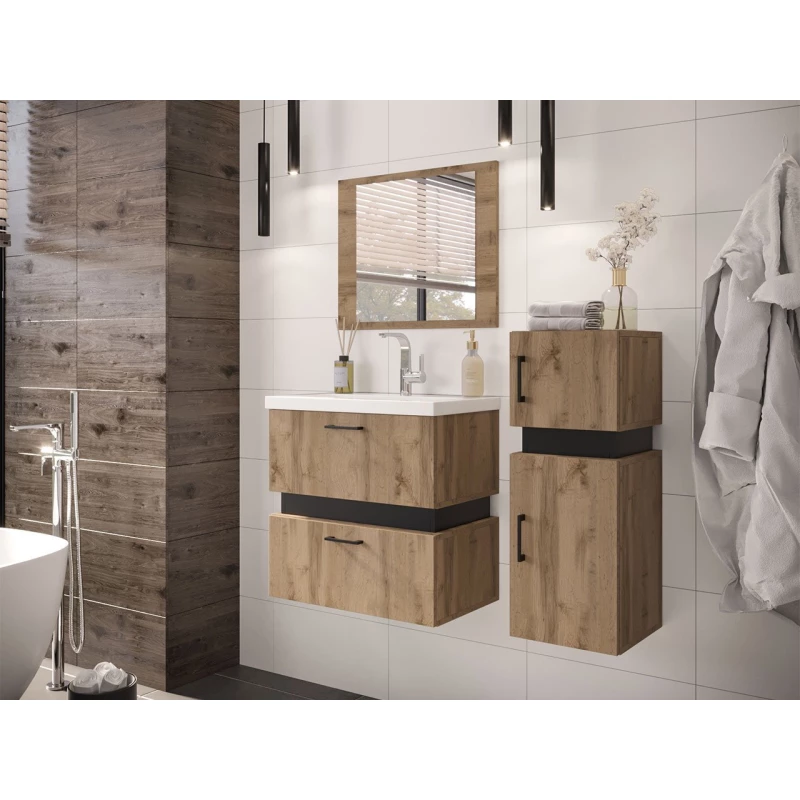 Kúpeľňový set s umývadlom LERA 4 - dub wotan / čierny + sifón ZDARMA
