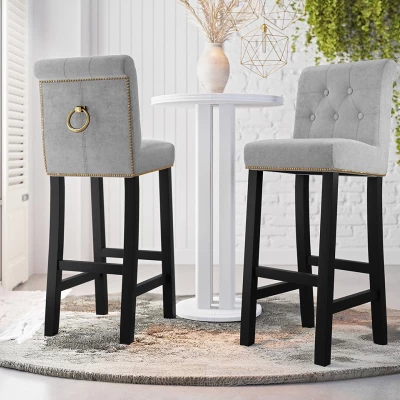 Luxusná čalúnená barová stolička ELITE - čierna / svetlá šedá