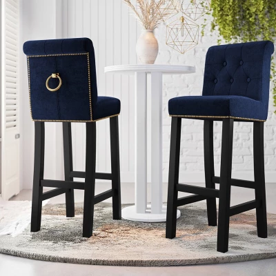 Luxusná čalúnená barová stolička ELITE - čierna / modrá
