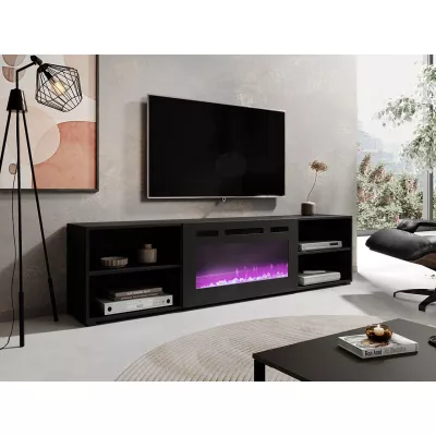 TV stolík s elektrickým krbom MALEN 2 - čierny / lesklý čierny