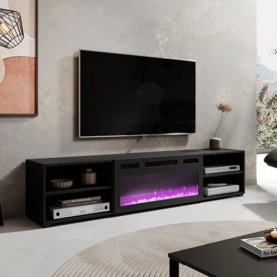 TV stolík s elektrickým krbom MALEN 1 - čierny / lesklý čierny