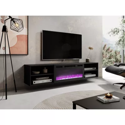 TV stolík s elektrickým krbom MALEN 1 - čierny / lesklý čierny