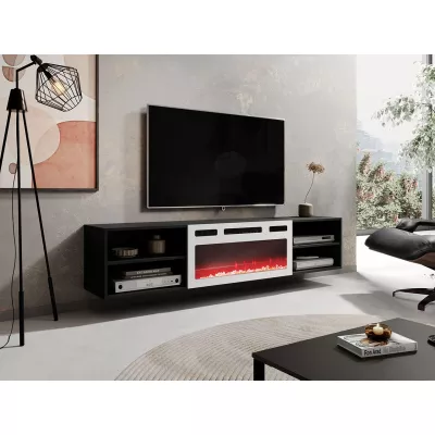 TV stolík s elektrickým krbom MALEN 1 - čierny / lesklý biely