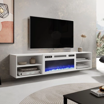 TV stolík s elektrickým krbom MALEN 1 - biely / lesklý biely