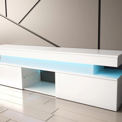 TV stolík s LED osvetlením USOA - lesklý biely