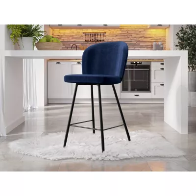 Čalúnená barová stolička MOREEN - čierna / modrá