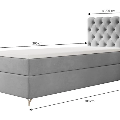 Čalúnená posteľ 90x200 ADRIA COMFORT s úložným priestorom - pravá, šedá