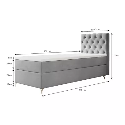 Čalúnená posteľ 90x200 ADRIA COMFORT s úložným priestorom - pravá, svetlo šedá