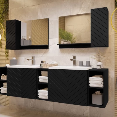 Zostava do kúpeľne PRESTA 2 - čierna + 2x umývadlo ZDARMA