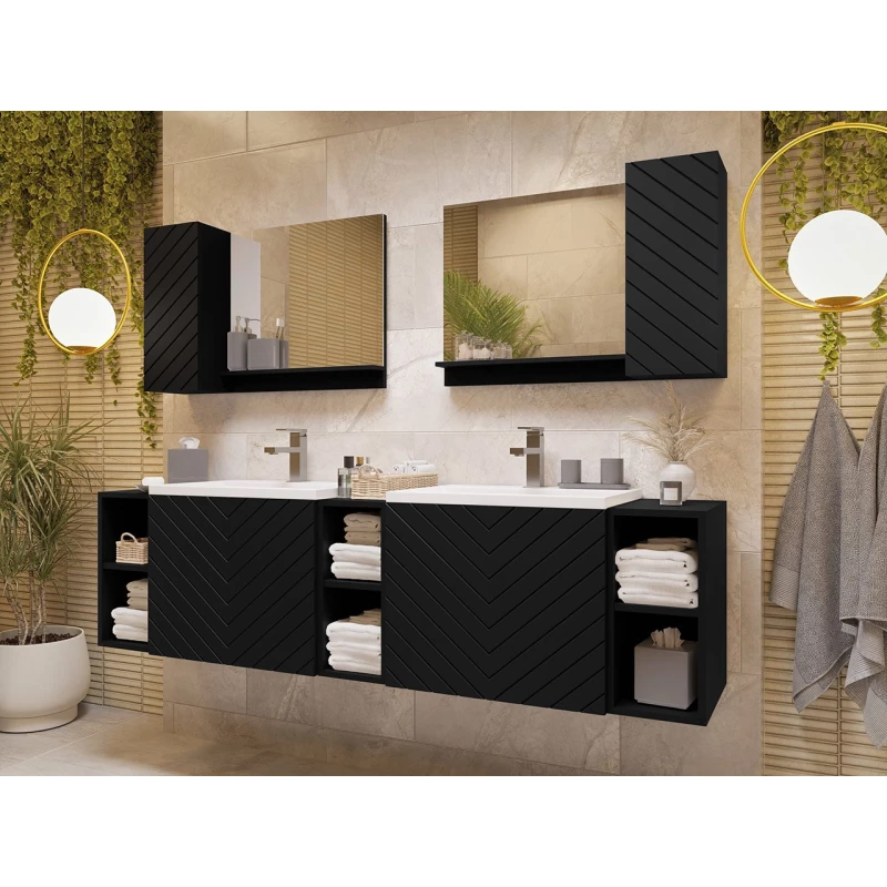 Zostava do kúpeľne PRESTA 2 - čierna + 2x umývadlo ZDARMA