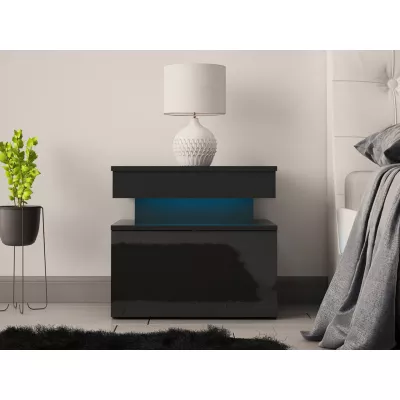 Nočný stolík s LED osvetlením USOA - lesklý čierny