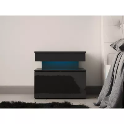 Nočný stolík s LED osvetlením USOA - lesklý čierny