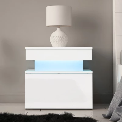 Nočný stolík s LED osvetlením USOA - lesklý biely / matný biely
