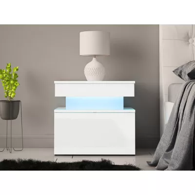 Nočný stolík s LED osvetlením USOA - lesklý biely / matný biely