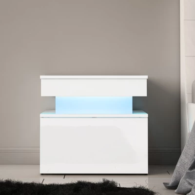 Nočný stolík s LED osvetlením USOA - lesklý biely / matný biely