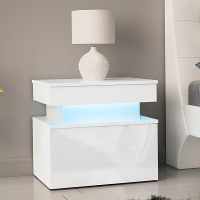 Nočný stolík s LED osvetlením USOA - lesklý biely / matný biely
