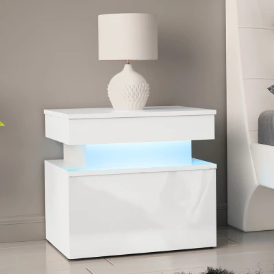 Nočný stolík s LED osvetlením USOA - lesklý biely
