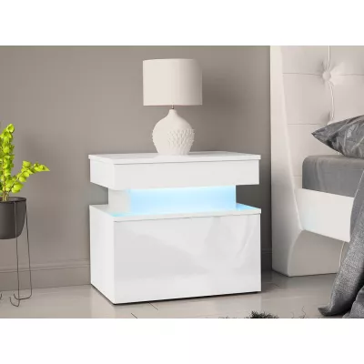 Nočný stolík s LED osvetlením USOA - lesklý biely / matný biely