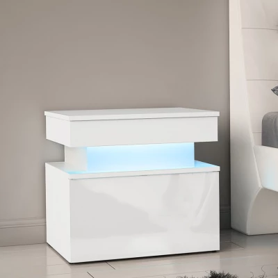 Nočný stolík s LED osvetlením USOA - lesklý biely / matný biely