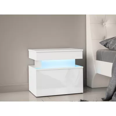 Nočný stolík s LED osvetlením USOA - lesklý biely / matný biely
