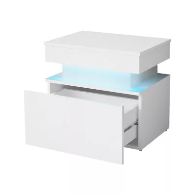 Nočný stolík s LED osvetlením USOA - lesklý biely / matný biely