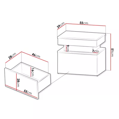 Nočný stolík s LED osvetlením USOA - lesklý biely / matný biely