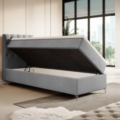 Čalúnená posteľ 80x200 ADRIA COMFORT s úložným priestorom - ľavá, svetlo šedá