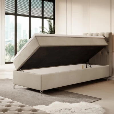 Čalúnená posteľ 90x200 ADRIA COMFORT s úložným priestorom - pravá, béžová