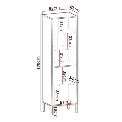Presklená úzka vitrína TRIP - biela