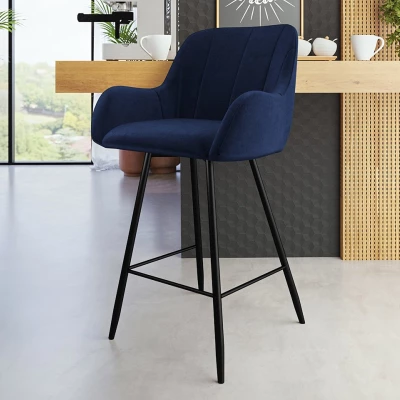 Čalúnená barová stolička WUDSEN - čierna / modrá