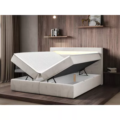 Kontinentálna manželská posteľ s LED osvetlením 160x200 CHUCKA - biela ekokoža + topper ZDARMA