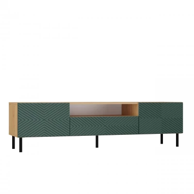 Široký TV stolík FREDO 3 - hnedý / zelený