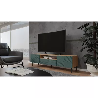 Široký TV stolík FREDO 3 - hnedý / zelený