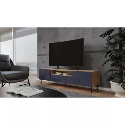 Široký TV stolík FREDO 3 - hnedý / modrý
