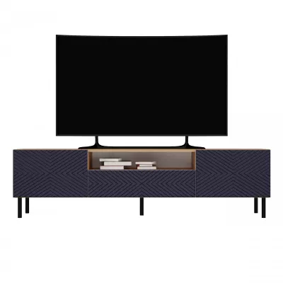 Široký TV stolík FREDO 3 - hnedý / modrý