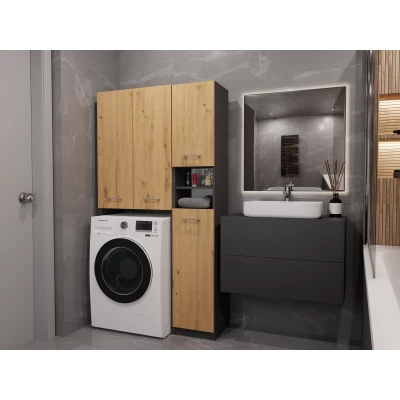 Kúpeľňová skrinka nad práčku RISTO 4 - dub artisan / antracitová