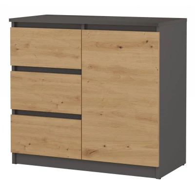 Úzká komoda s dvierkami a šuplíkmi ELBE - dub artisan / antracitová