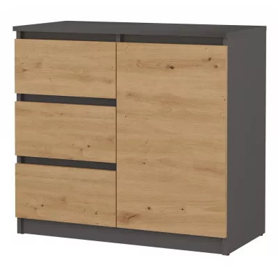 Úzká komoda s dvierkami a šuplíkmi ELBE - dub artisan / antracitová