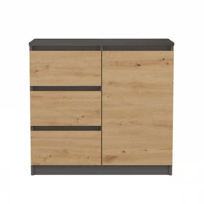 Úzká komoda s dvierkami a šuplíkmi ELBE - dub artisan / antracitová