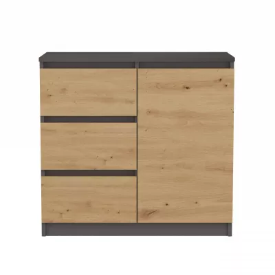 Úzká komoda s dvierkami a šuplíkmi ELBE - dub artisan / antracitová