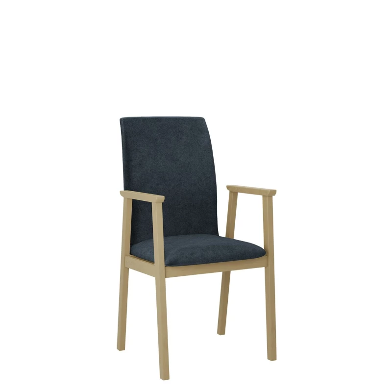 Čalúnená jedálenská stolička s podrúčkami NASU 1 - dub sonoma / námornícka modrá