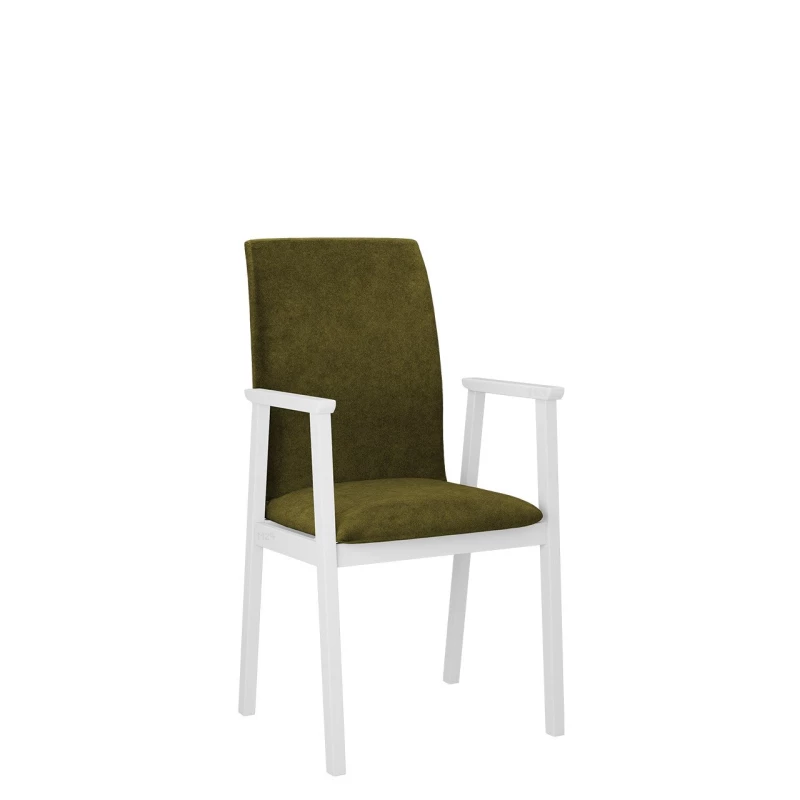 Čalúnená jedálenská stolička s podrúčkami NASU 1 - biela / tmavá olivová