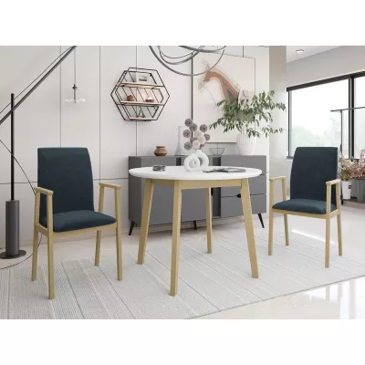 Rozkladací jedálenský stôl s 2 stoličkami SILLE 9 - dub sonoma / biely / modrý