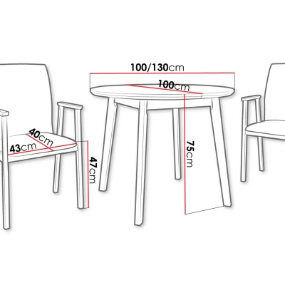 Rozkladací jedálenský stôl s 2 stoličkami SILLE 9 - dub sonoma / biely / modrý