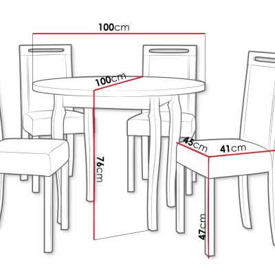 Okrúhly jedálenský stôl so 4 stoličkami SILLE 8 - biely / béžový